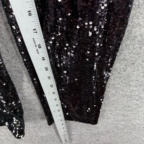 New Express Pants Women M Medium Black Sequin High Rise Ankle Flat Front Casual - Picture 5 of 11